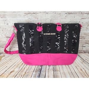 2013 Black Friday Victoria's Secret Weekender Tote Duffle Black Pink Sequin Bag